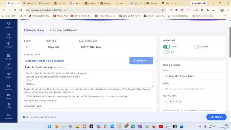 Tạo bài viết chuẩn SEO nhanh chóng ngay trong admin web