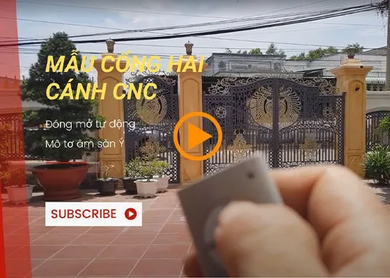 Mẫu cổng hai cánh cnc, đóng mở tự động, mô tơ âm sàn Ý