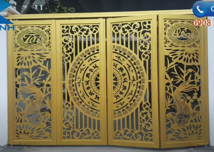 Cửa cổng sắt 4 cánh cắt CNC nghệ thuật đẹp