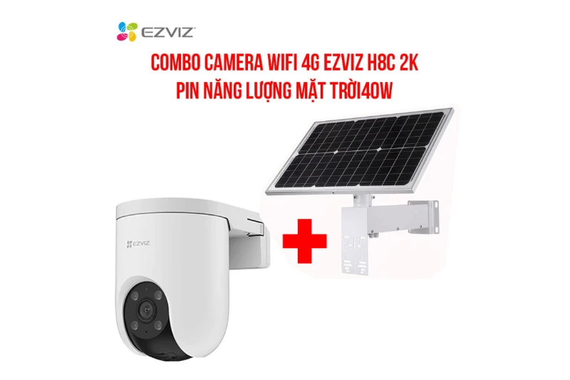 Combo Camera 4G EZVIZ H8C 2K Kèm Pin Năng Lượng Mặt Trời 40W